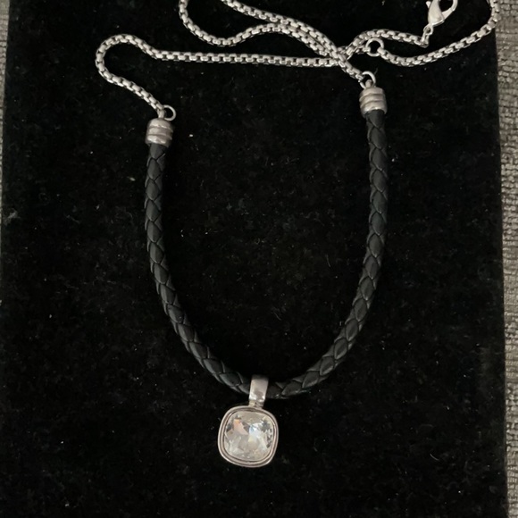 zoppini necklace silver, black cord & Rhinestone - Picture 3 of 8